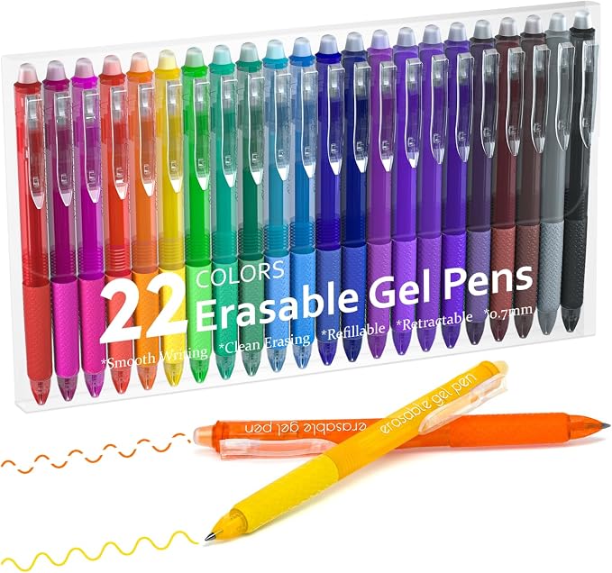Lineon Erasable Gel Pens, 22 Colors Retractable Erasable Pens Clicker by ShuttleArt