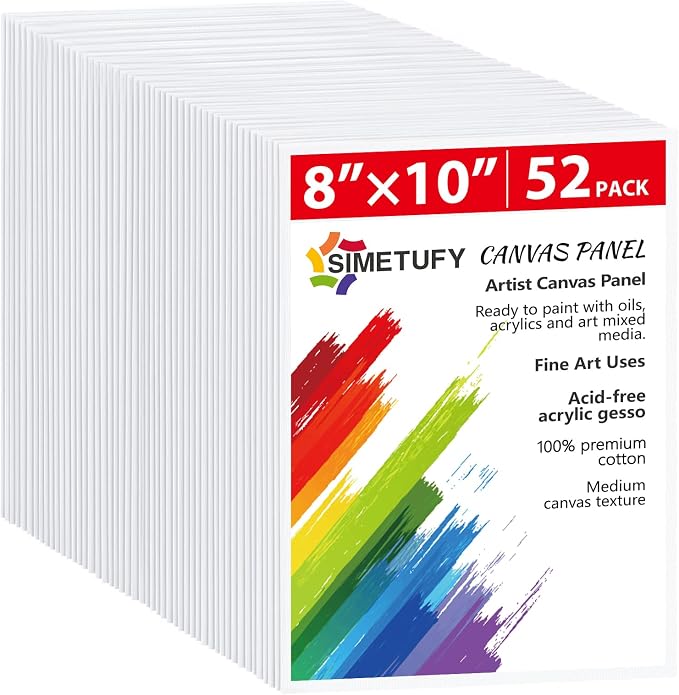 Simetufy Canvas Boards for Painting 52 Pack 8 x 10 Inch Blank Flat Canvas by Simetufy