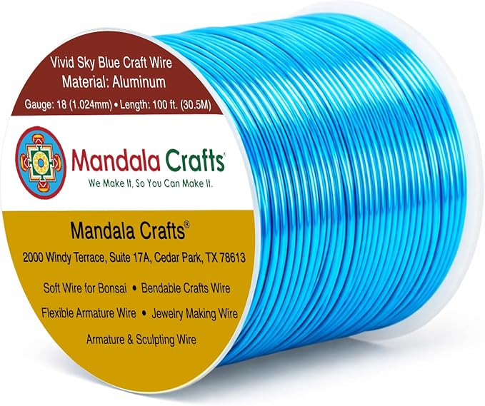 Mandala Crafts 18 Gauge Vivid Sky Blue Anodized Aluminum Craft Wire, 100 FT | by MandalaCrafts