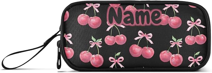 Custom Watercolor Cherry Bow Pencil Case Box Boys Girls Personalized Name Large - Image 6