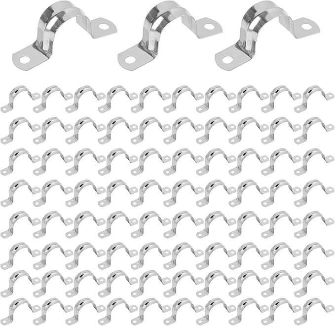 300 PCS 7/8 Inch Stainless Steel Rigid Pipe Strap, M22 Conduit Clamps, U Bracket Mounting Clamps with Two Hole, U Tube Pipe Clamp for Chemical Industry, Commercial