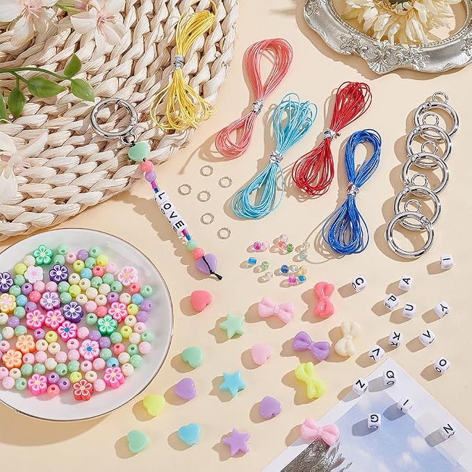 CRAFTYMELODY 606Pcs DIY Keychain Making Crafts Kits Beaded Keychain Making Kit - Image 5