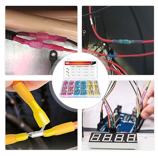 Nilight 140PCS Heat Shrink Piggy Back Spade Terminals Connectors Assortment Kit 22-16/16-14/12-10 AWG Quick Splice Crimp for Auto Cars Trucks Boats and 12V Accessories