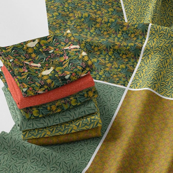 Tropical Patchwork Fabric Panel 100x155 cm – 100% Cotton Satin, 6 Coordinated by FabricsTown