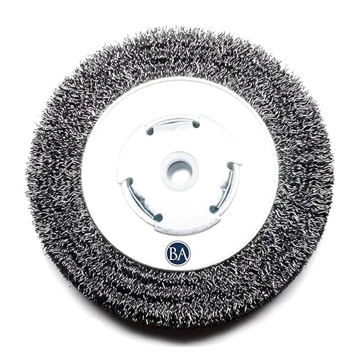 Benchmark Abrasives 6 inch Crimped Bench Grinder Wire Wheel Brush for Bench Grinder, Steel Wire 5/8" Arbor, Rust Removal