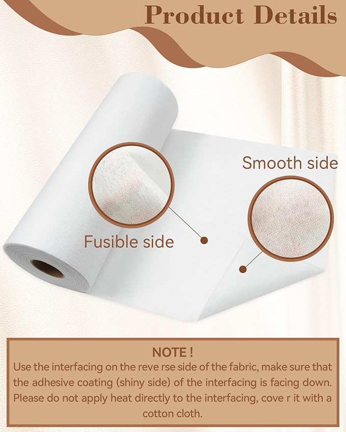 FIVEIZERO Lightweight White Iron-On Non-Woven Fusible Interfacing: 12in x 30yd - Image 5
