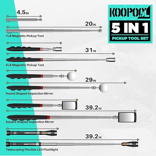 Telescoping Magnetic Pickup Tool Set, Inspection Mirror Telescoping, LED Flashlight, Cool Gadgets for Men, Gifts for Dad, Husband, Kids, Boyfriend, Magnet Stick
