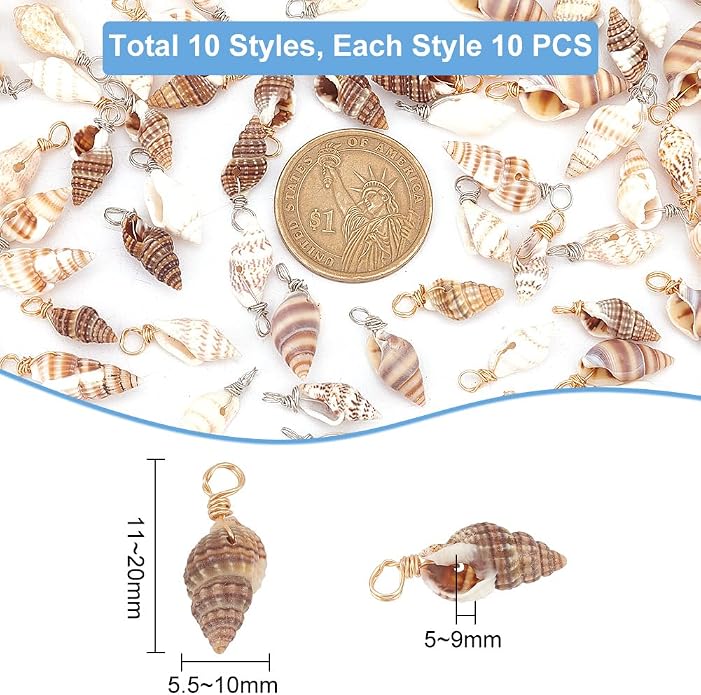 PH PandaHall Shell Pendants Spiral Seashells Craft Charms Cowrie Sea Shells - Image 2