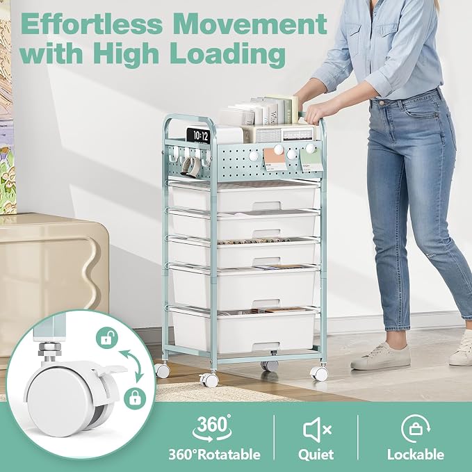 5 Drawer Rolling Storage Cart - Image 5