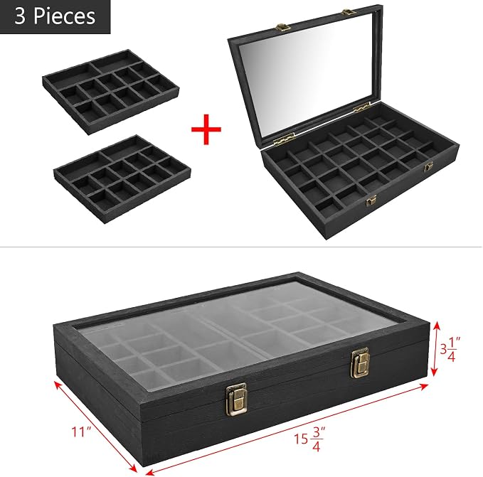 MOOCA Tempered Glass Jewelry Box Organizer, Two-Layer Jewelry Display Case - Image 2