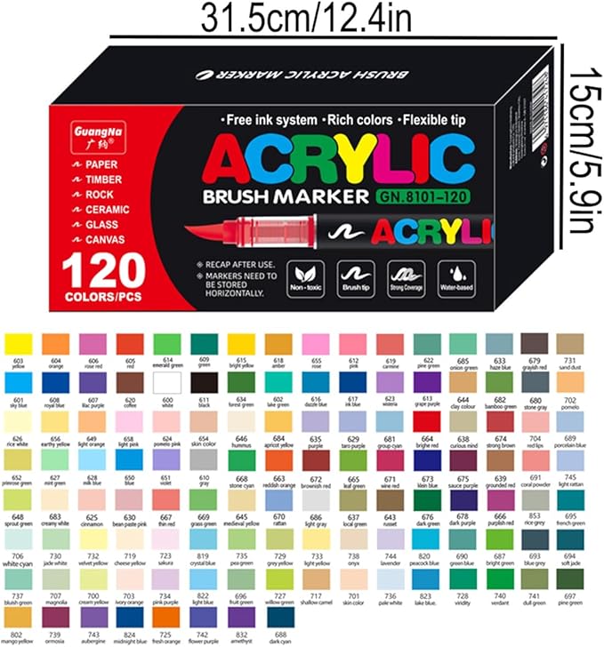 Acrylic Paint Markers Pens, 120 Vivid Colors Acrylic Markers Set, Direct Liquid - Image 2