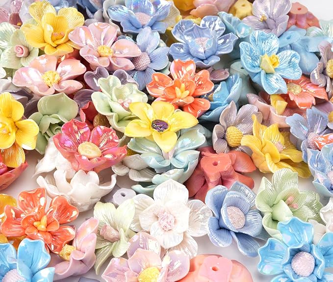 Lanyani 30 Pieces 3D Ceramic Mosaic Flowers - Image 9