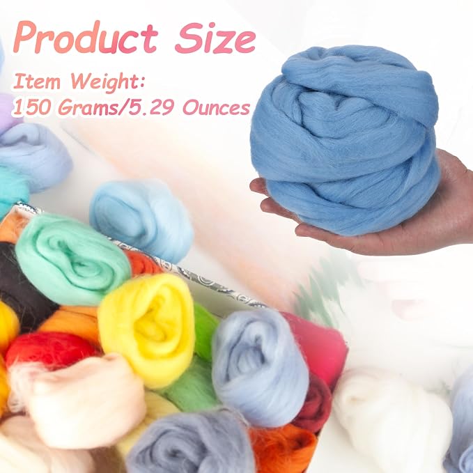 PATIKIL Wool Roving Yarn, 150G/5.3OZ Soft Felting Wool Pure Chunky Roving Yarn - Image 2