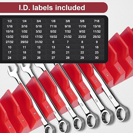 80 Pcs Magnetic Wrench Organizer - Tool Modular Customizable Wrench Holder for Tool Box Widget,Wrench Rack for Tool Drawer Storage,Extension Cord Holder Organizer Inksilvereye (Black-Red)