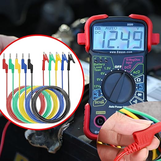 Sumnacon Multimeter Banana Plug to Crocodile Alligator Clip Test Probe, 5PC 4mm Stackable Colorful Silicone Banana Plug to Alligator Clip Test Probe Lead Wire Cable 6.6Ft/2M