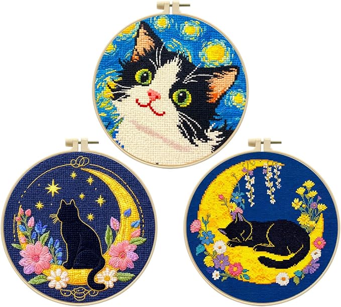 Zhenqing Night Sky Cats Cross Stitch Kit by ZhenqingHomeFlagship