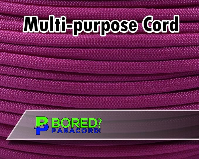 BORED? PARACORD! 550 lb Paracord - Ideal for Crafting, Camping, DIY Projects, Active & Military Outdoors - Strong Survival Rope - Tactical Parachute Cord Type III - Fuchsia 100 Feet