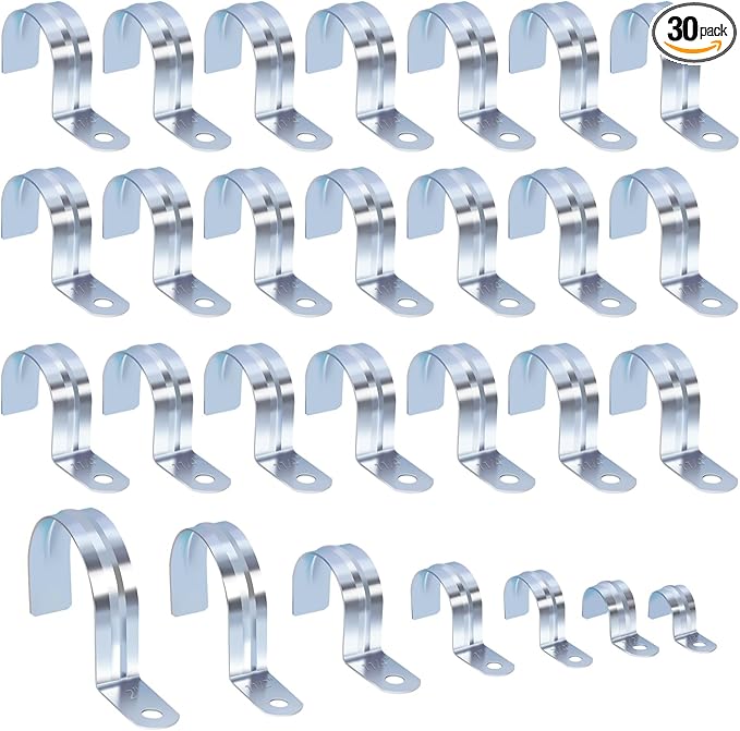 Tanstic 30Pcs 1-1/4 Inch EMT Pipe Strap Zinc Plated Steel One Hole Strap Conduit Clamp Rigid Pipe Strap for Pipe Fixing