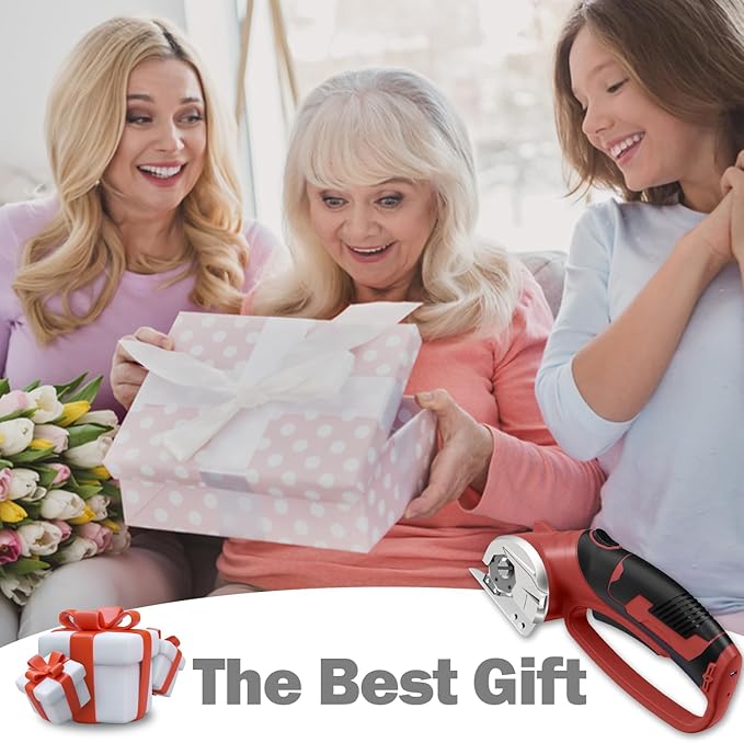 Cordless Electric Scissors, 4V Box Cutter & Cardboard Cutter with Upgrade Blade, LED Light, Safety Lock - Rechargeable Rotary Cutter for Fabric, Leather, Plastic, Crafting, Sewing, Industrial (Red)