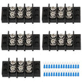 3 Circuits 3 Positions Terminal Block 20-30A 200-450V Dual Row Screw Terminals Strip with 30 PCS Heat Shrink Wire Fork Connectors(Pack of 5pcs)