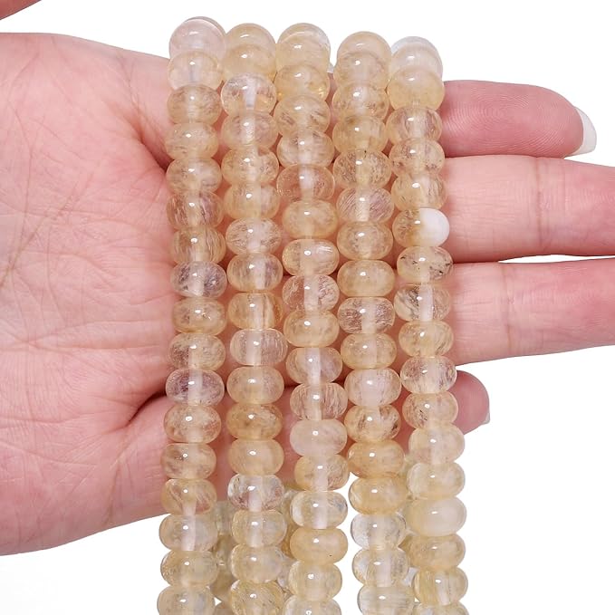 Songxi 5x8mm Natural Gold Rutilated Quartz Stone Rondelle Beads, Gemstone by SongXi