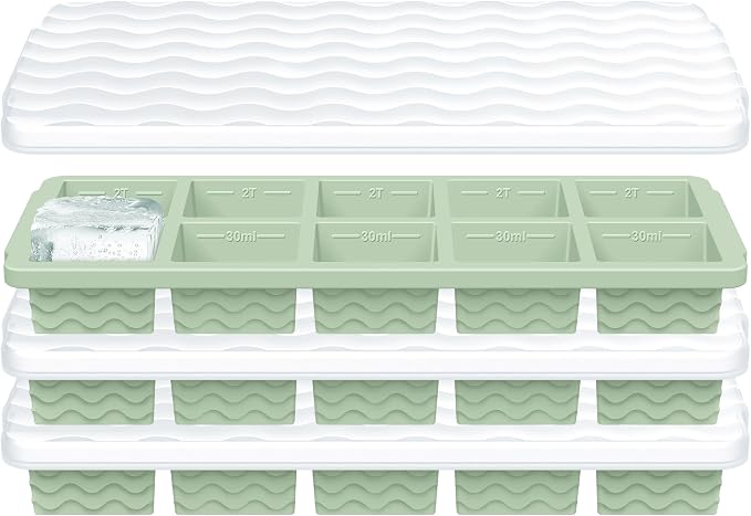 Ice Cube Tray with Lid – 3 Pack 2 Tbsp Ice Trays by Bandiction