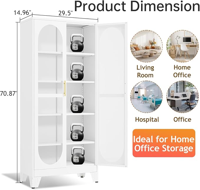 Display Cabinet with Glass Door, Metal Curio Cabinet Multi-Purpose Display Case - Image 3