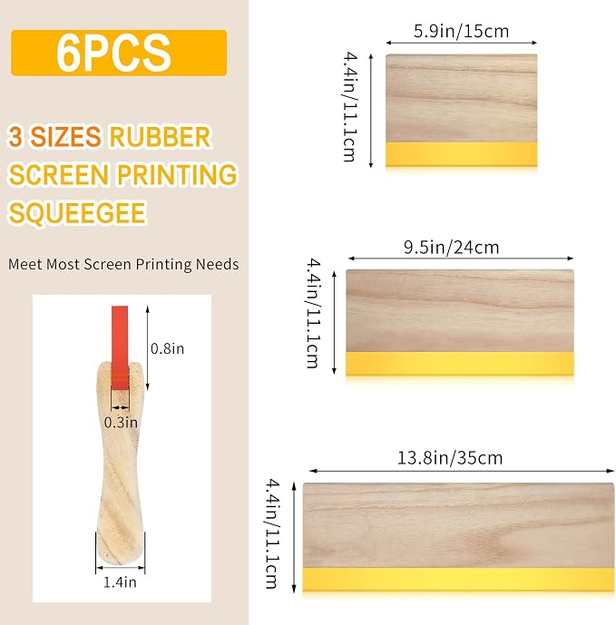 Barydat 6 Pcs Rubber Screen Printing Squeegee Wooden Ink Scraper 75 Durometer - Image 2