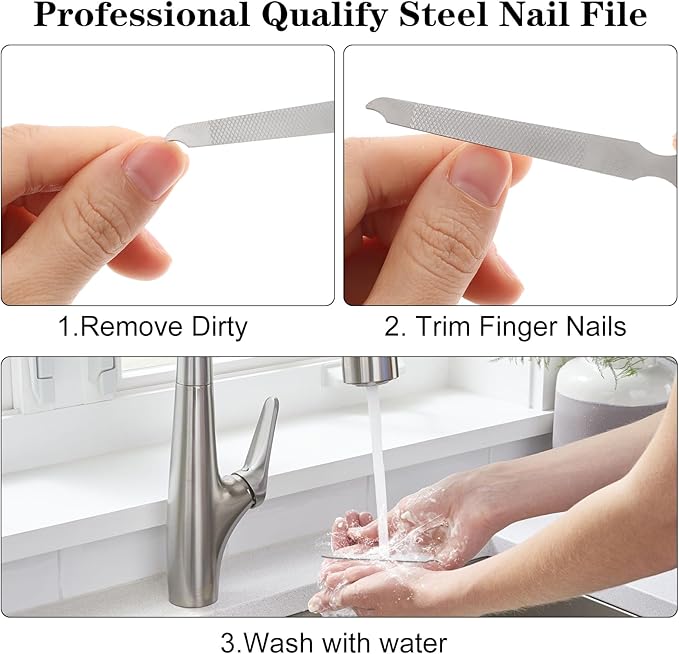 6PCS Metal Nail File for Natural Nails, Stainless Steel Nail Files Double Sided Sword Fingernail Files with Pointed Tip Non Slip Handle Curved Nail File Manicure Tools Finger Nail Filers