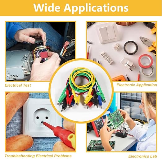 5PCS Alligator Clips Test Leads, 15A Wire Cable With Insulators, 3.3 ft/1m for Electrical Testing