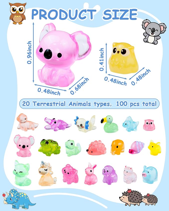 FIVEIZERO 100PCS Luminous Mini Resin Terrestrial Animals Bulk - Image 2