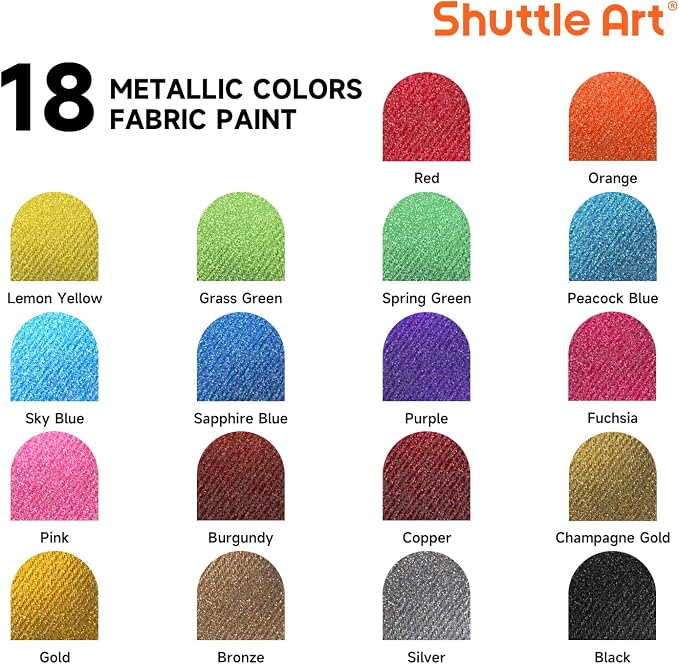 Metallic Fabric Paint, Shuttle Art 18 Metallic Colors Permanent Soft Fabric - Image 2