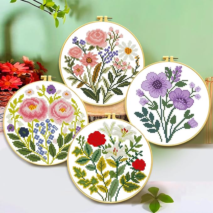 Zhenqing 4-Piece Floral Cross Stitch Kit - Image 8