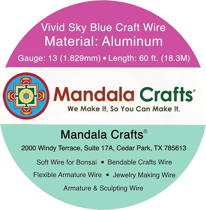 Mandala Crafts 13 Gauge Vivid Sky Blue Anodized Aluminum Craft Wire, 60 FT | - Image 3