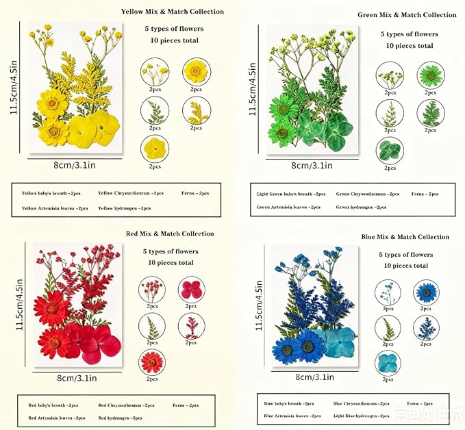 Dried Flowers, Resiners 80Pcs（Trending Colors） Pressed Flowers - Image 3