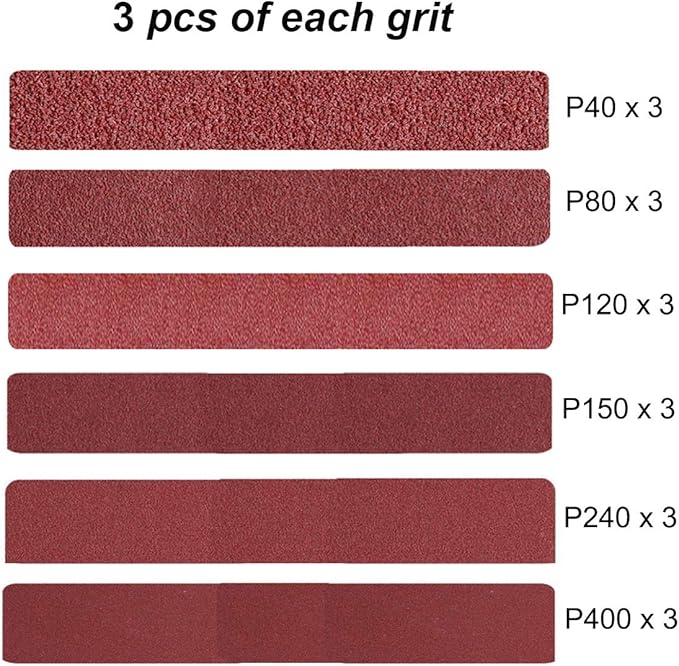 3 x 24 Inch Aluminum Oxide Sanding Belts, 3 Each of 40/80/120/150/240/400 Assorted Grits Abrasive Belts for Belt Sander, 18-Pack