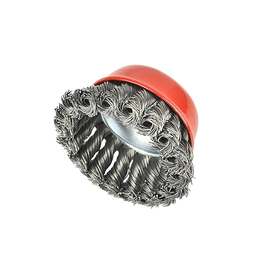 2 Pieces - 3 Inch Twisted Knotted Wheel Cup Brush with 5/8"-11 Threaded Arbor for Angle Grinder, Max RPM 12,500, Heavy-Duty Conditioning for Metal - 0.020in Carbon Steel for Rust Removal, Abrasives