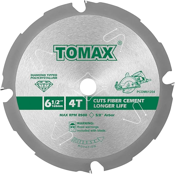 PCDM61204 6-1/2 Inch 4 Tooth Polycrystalline Diamond Tipped (PCD) Hardie Fiber Cement Saw Blade with 5/8-Inch DMK Arbor
