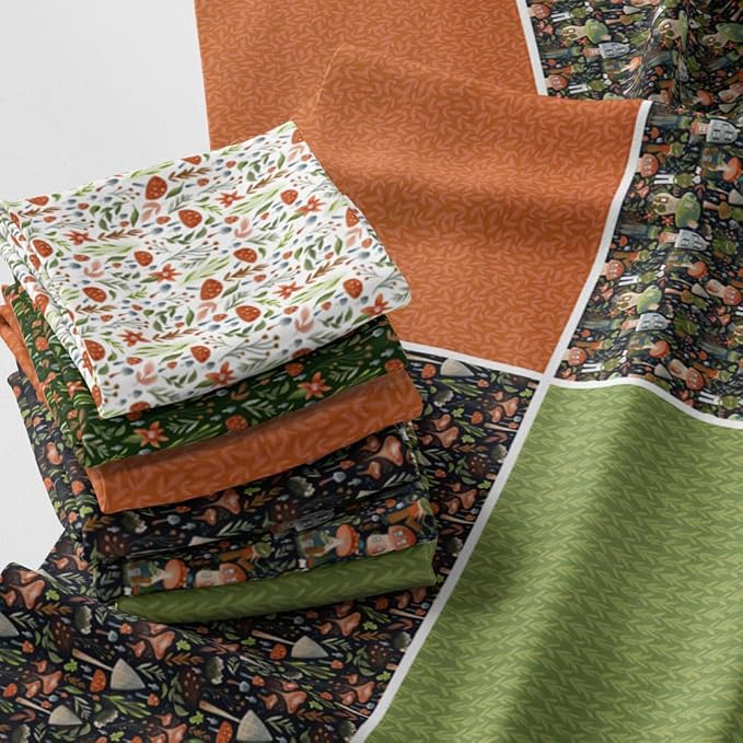 Woodland Patchwork Fabric Panel 100x155 cm – 100% Cotton Satin, 6 Coordinated by FabricsTown