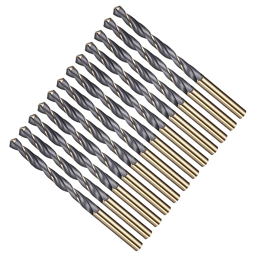 Drill Bit, 7mm Cutting Diameter, 4341 HSS Gold and Black 118° Cutting Angle Number Jobber Bits - (Applications: for Drilling Soft Metal Plastic Wood), 12-Pieces