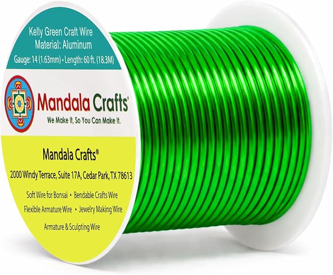 Mandala Crafts 14 Gauge Kelly Green Anodized Aluminum Craft Wire, 60 FT | by MandalaCrafts