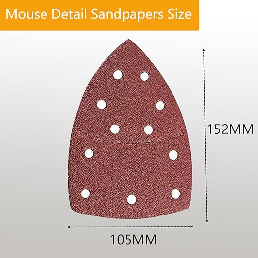48pcs 152 * 105mm Sand Paper Mouse Sander Sandpaper 40-2000 Grits with 2pcs Detail Sander Paper Interface Pad Hook and Loop Triangle Sanding Pads with 11 Holes for Sanding Machine
