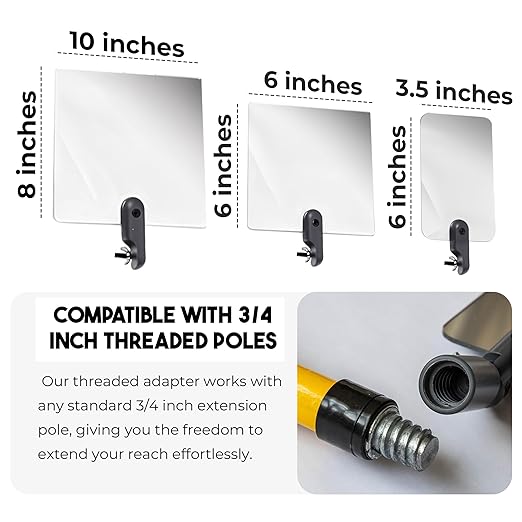 Flex Vue Inspection Mirror with Threaded Adapter, 3.5 inch x 6 inch - 3 Pack