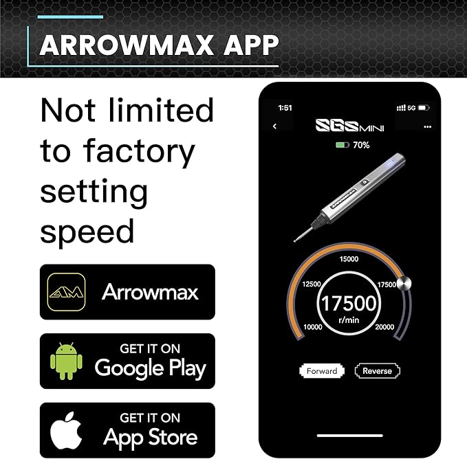AM ARROWMAX Electric Mini Engraving Pen with 36 Bits, Aluminum Case, APP, Wireless Magnetic Charger, Tool Bag, Cordless Rotary Tool，Engraving Pen for Metal, Wood, Glass and Plastic (SGS Mini Plus)