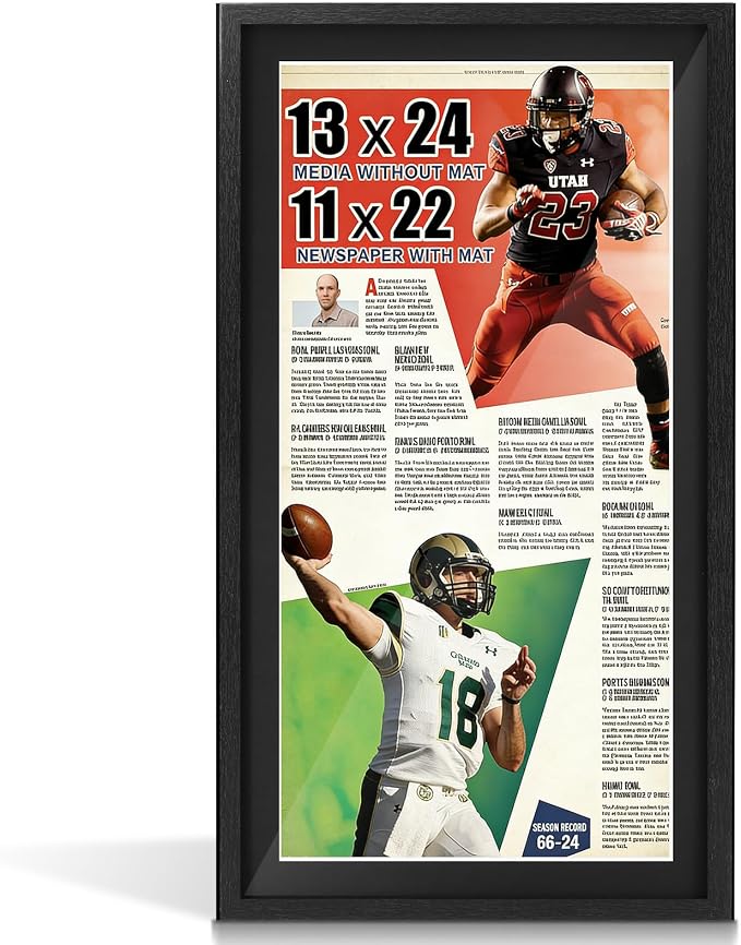 JupDec 11 × 22 Up to 13 × 24 Newspaper Frame, Premium Wood Display Case by JupDec