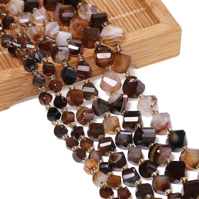 34pcs Natural Brown Striped Agate Stone Beads - Image 3
