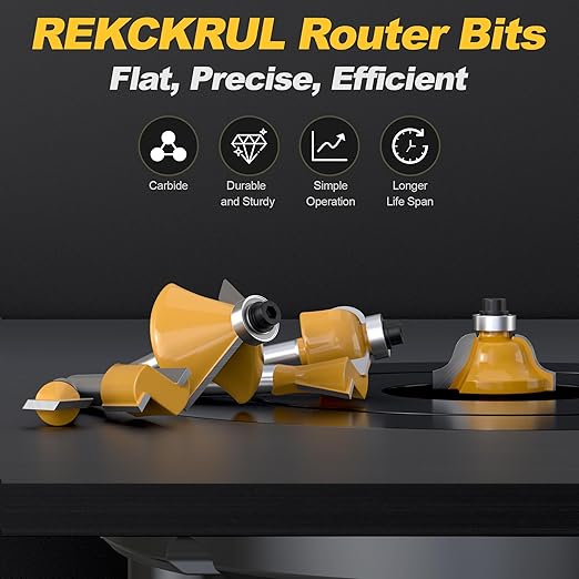 12 Pieces Tungsten Carbide Router Bit Set 1/4 Inch Shank for Beginners Woodwork Tools, Including Dovetail, Chamfer, Straight,Over Round, 90 V Grooving, Raised Panel Router Bit