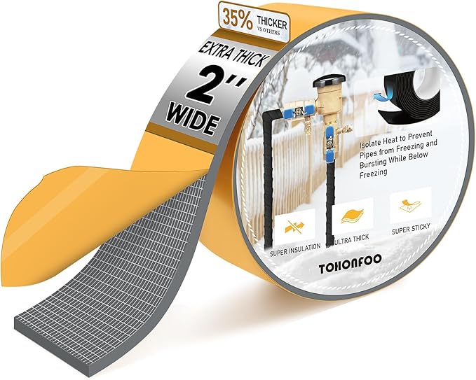 Pipe Insulation Tape, Foam Insulation Tape for Outdoor Pipes Winter Freeze Protection, Foam Pipe Insulation Wrap, Heat Tape for Water Pipes, Copper Pipes, PVC, AC Line, 2in x 15ft, Grey