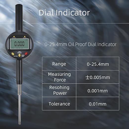Precision Digital Dial Gauge,Dlectrical Digital Indicator Accuracy of 0.001mm/0.00005 "Metric and Imperial Measure Tool Electronic Dial Gauge with A Range of 25.4mm,for 3D Printing,CNC Machine
