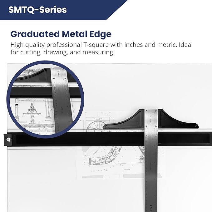 Pacific Arc 30 Inch T Square, Traditional Stainless Steel, Graduated Inch and Metric